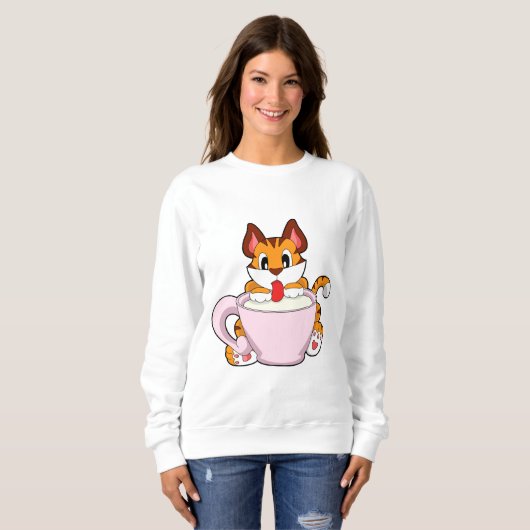 Tigerkatze mit Milchcup.PNG Sweatshirt (Vorne ganz)