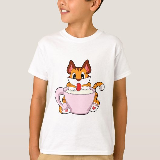 Tigerkatze mit Milchcup.PNG T-Shirt (Vorderseite)