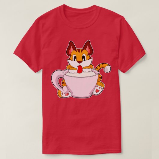 Tigerkatze mit Milchcup T-Shirt (Design vorne)