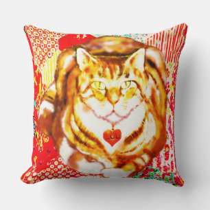 Tigerkatze rotes dekoratives Design Hintergrund Kissen