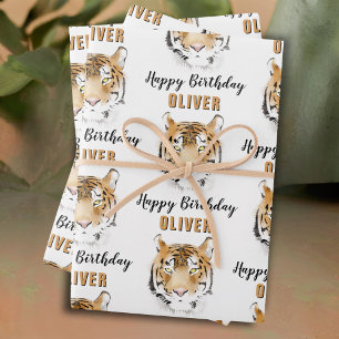 Tigerkopf-Aquarell-Tier Alles Gute zum Geburtstag Geschenkpapier Set