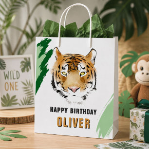 Tigerkopf-Aquarell-Tier Alles Gute zum Geburtstag Mittlere Geschenktüte