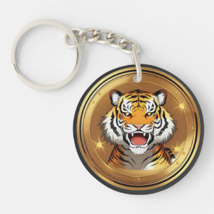 Tigerkopf-Emblem auf goldenem kreisförmigem Hinter Schlüsselanhänger