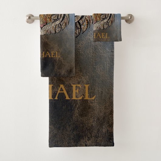 Tigerkopf, Gesicht, Lederblick Badhandtuch Set (Insitu)