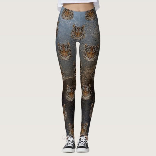 Tigerkopf, Gesicht, Lederblick Leggings (Vorderseite)
