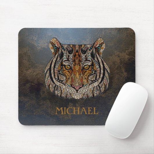 Tigerkopf, Gesicht, Lederblick Mousepad (Mit Mouse)