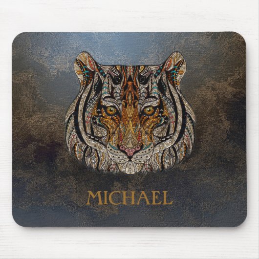 Tigerkopf, Gesicht, Lederoptik Mousepad (Vorne)