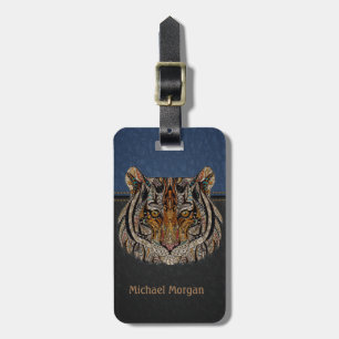 Tigerkopf-Leder-Optik Blau,Schwarz Gepäckanhänger