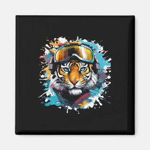 Tigerkopf mit Skibrille Skifahren Snowboarden Magnet
