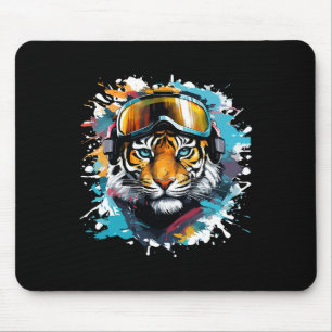 Tigerkopf mit Skibrille Skifahren Snowboarden Mousepad