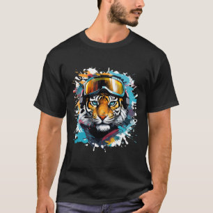 Tigerkopf mit Skibrille Skifahren Snowboarden T-Shirt