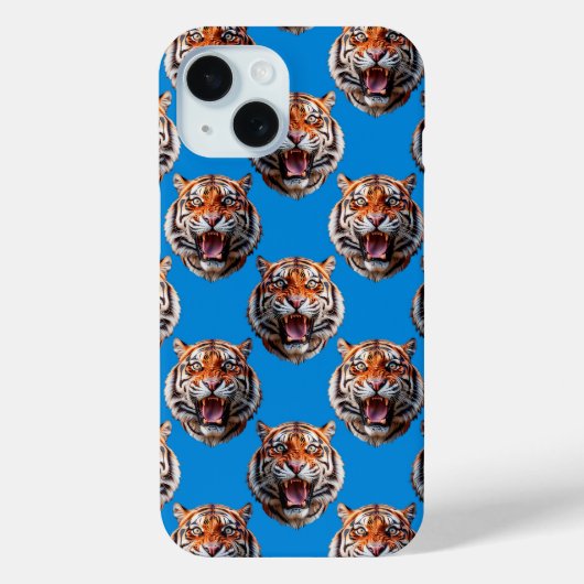 Tigerkopf-Musterdesign Blau Case-Mate iPhone Hülle (Rückseite)