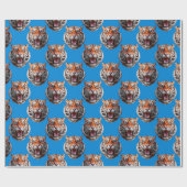 Tigerkopf-Musterdesign Blau Geschenkpapier (Flach)