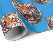 Tigerkopf-Musterdesign Blau Geschenkpapier (Rolleneckpunkt)