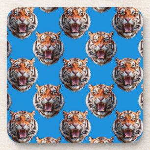Tigerkopf-Musterdesign Blau Getränkeuntersetzer