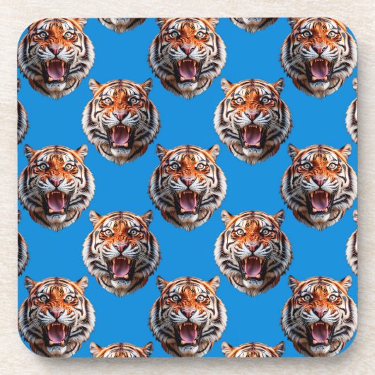 Tigerkopf-Musterdesign Blau  Getränkeuntersetzer (Vorderseite)