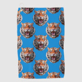 Tigerkopf-Musterdesign Blau Golfhandtuch (Vorderseite)