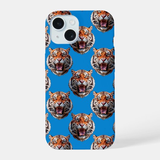 Tigerkopf-Musterdesign Blau  iPhone 15 Hülle (Rückseite)