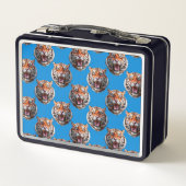 Tigerkopf-Musterdesign Blau  Metall Brotdose (Rückseite)