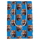 Tigerkopf-Musterdesign Blau  Mittlere Geschenktüte (Rückseite)