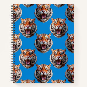 Tigerkopf-Musterdesign Blau  Notizblock
