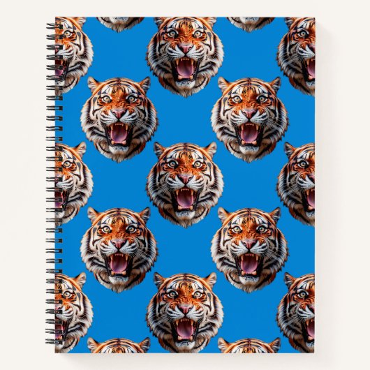 Tigerkopf-Musterdesign Blau Notizblock (Vorderseite)