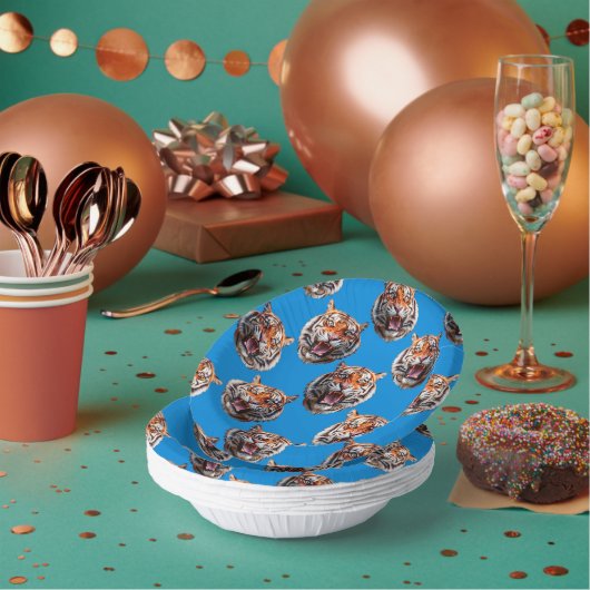 Tigerkopf-Musterdesign Blau  Pappteller (Multi)