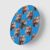 Tigerkopf-Musterdesign Blau Runde Wanduhr (Winkel)