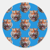 Tigerkopf-Musterdesign Blau  Runder Aufkleber (Vorderseite)