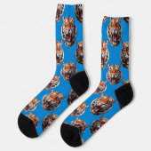 Tigerkopf-Musterdesign Blau  Socken (Linkes Detail)
