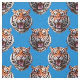 Tigerkopf-Musterdesign Blau  Stoff