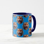 Tigerkopf-Musterdesign Blau Tasse (VorderseiteRechts)