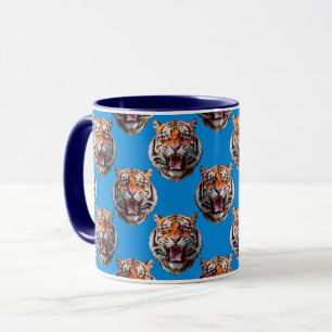 Tigerkopf-Musterdesign Blau Tasse