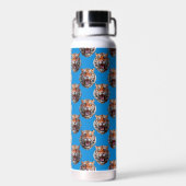 Tigerkopf-Musterdesign Blau Trinkflasche (Rückseite)
