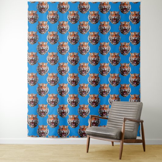 Tigerkopf-Musterdesign Blau Wandteppich (Beispiel)