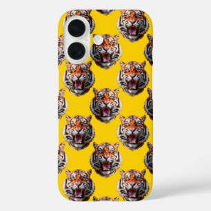 Tigerkopf-Musterdesign gelb iPhone 16 Hülle