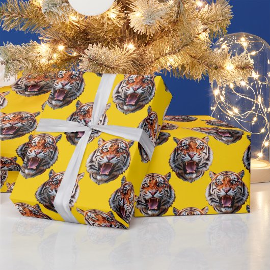 Tigerkopf-Musterdesign gelb Geschenkpapier