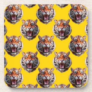 Tigerkopf-Musterdesign Gelb Getränkeuntersetzer