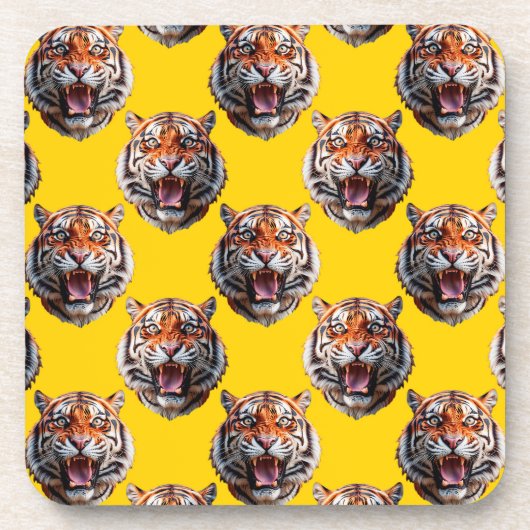 Tigerkopf-Musterdesign Gelb Getränkeuntersetzer (Vorderseite)