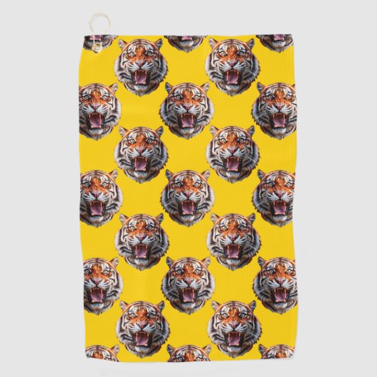 Tigerkopf-Musterdesign gelb  Golfhandtuch (Vorderseite)