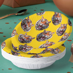 Tigerkopf-Musterdesign gelb Pappteller