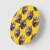 Tigerkopf-Musterdesign Gelb Runde Wanduhr (Winkel)