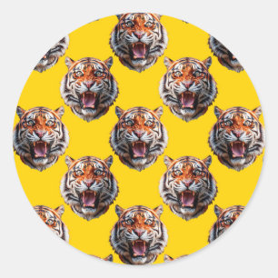 Tigerkopf-Musterdesign gelb  Runder Aufkleber