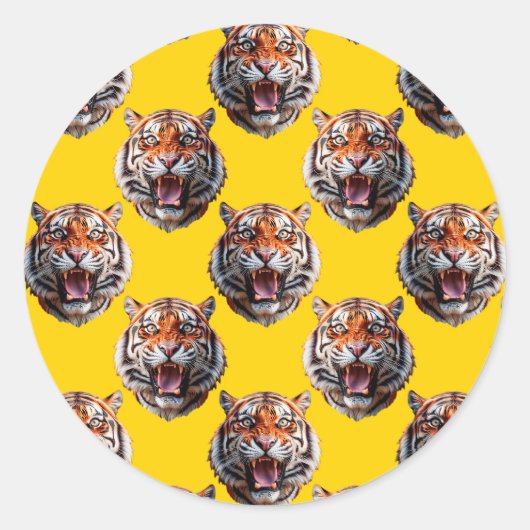 Tigerkopf-Musterdesign gelb  Runder Aufkleber (Vorderseite)