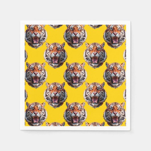 Tigerkopf-Musterdesign Gelb Serviette (Vorderseite)