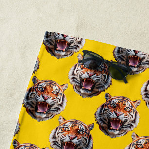 Tigerkopf-Musterdesign Gelb  Strandtuch