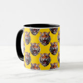 Tigerkopf-Musterdesign gelb  Tasse (Vorderseite Links)