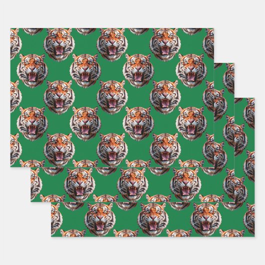 Tigerkopf-Musterdesign Grün  Geschenkpapier Set