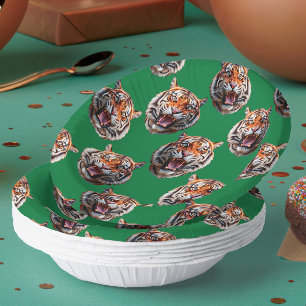 Tigerkopf-Musterdesign Grün Pappteller