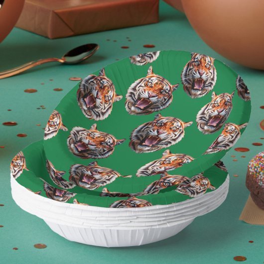 Tigerkopf-Musterdesign Grün  Pappteller